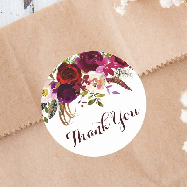 Sticker Rond Aquarelle Floral Automne Mariage Merci (Créateur téléchargé)