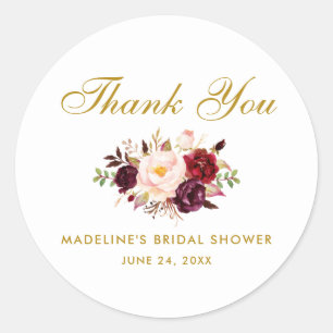 Sticker Rond Aquarelle Floral Bourgogne Gold Fête des mariées