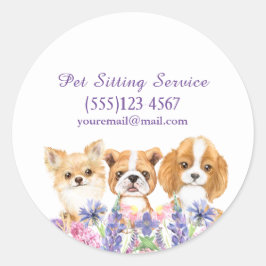 Sticker Rond Aquarelle Floral Chien Animaux de compagnie assis