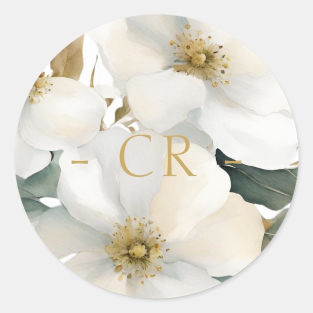 Sticker Rond Aquarelle Floral Couple Initiales Mariage (Devant)