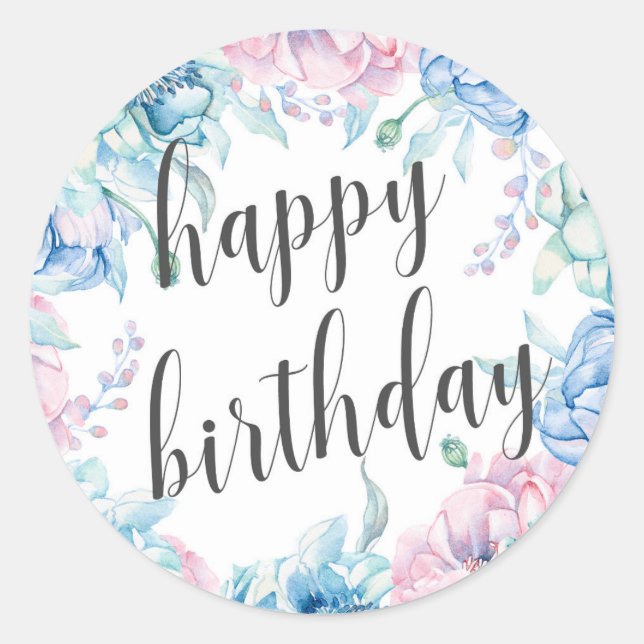 Sticker Rond Aquarelle Floral Élégante ferme Joyeux anniversair (Devant)