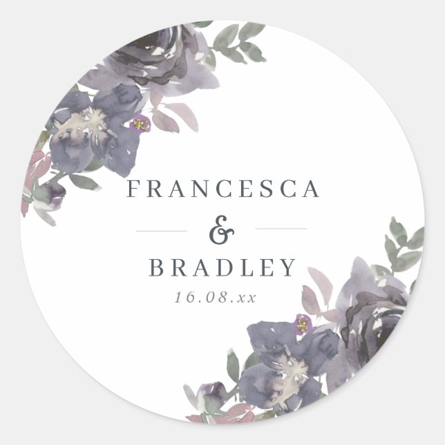 Sticker Rond Aquarelle Floral Marine Mariage bleu (Devant)