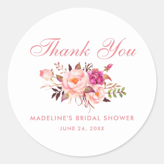 Sticker Rond Aquarelle Floral rose Fête des mariées (Devant)