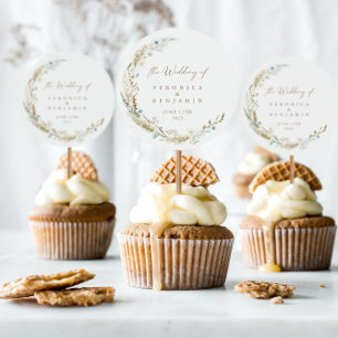 Sticker Rond Aquarelle Floral Rustique Mariage