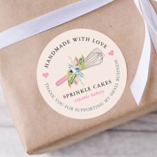 Sticker Rond Aquarelle Floral Whisk Bakery Merci Classic R