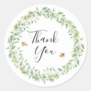Sticker Rond Aquarelle Floral Wreath Merci d'abeilles domestiqu