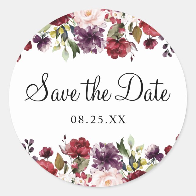 Sticker Rond Aquarelle florale Bliss Bourgogne Enregistrer la d (Devant)