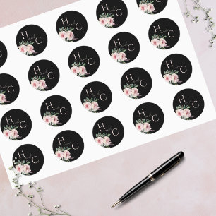 Sticker Rond Aquarelle florale brillante et noire