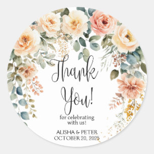 Sticker Rond Aquarelle florale brillante Merci plat