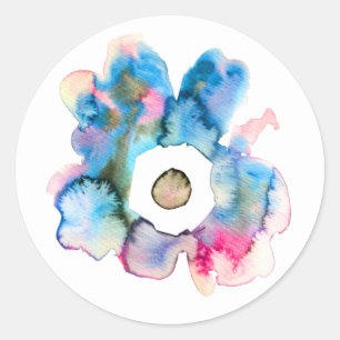 Sticker Rond Aquarelle florale dessinée main art abstrait
