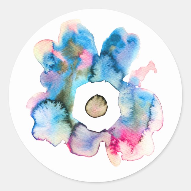 Sticker Rond Aquarelle florale dessinée main art abstrait (Devant)