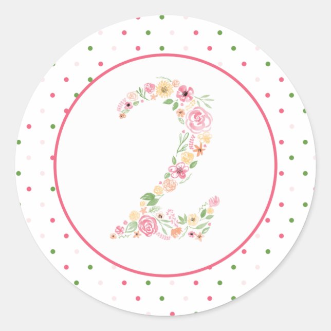 Sticker Rond Aquarelle Florale Deux 2e anniversaire (Devant)
