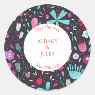 Sticker Rond Aquarelle florale foncée Enregistrer la date