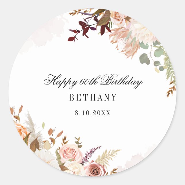 Sticker Rond Aquarelle florale moderne 60e fête d'anniversaire (Devant)