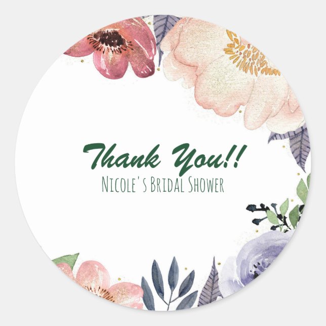 Sticker Rond Aquarelle Florale moderne Fête des mariées Chic Fa (Devant)