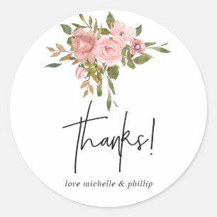 Sticker Rond Aquarelle florale Rose et Or Remerciement