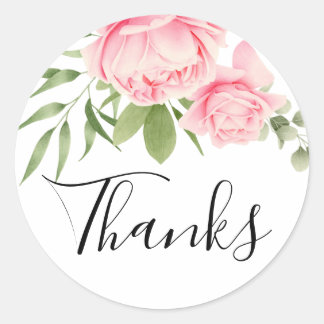 Sticker Rond Aquarelle florale roses roses merci