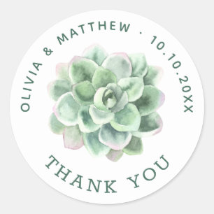Sticker Rond Aquarelle florale succulents mariage merci