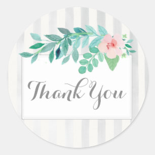 Sticker Rond Aquarelle Florale sur Merci rayé moderne