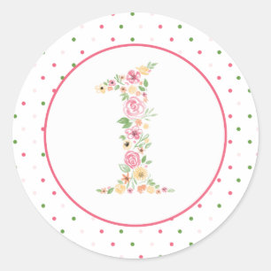 Sticker Rond Aquarelle Florale Un premier anniversaire