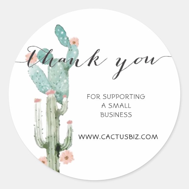 Sticker Rond Aquarelle Flower Cactus Merci personnalisé (Devant)