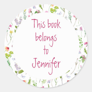 Sticker Rond Aquarelle Flower Garden Bibliothèque personnalisée