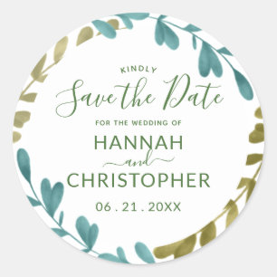 Sticker Rond Aquarelle Foliage Mariage Enregistrer la date Stic