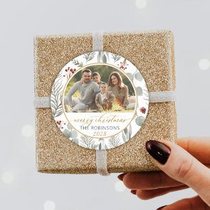 Sticker Rond Aquarelle Folift Gold Script Photo Noël