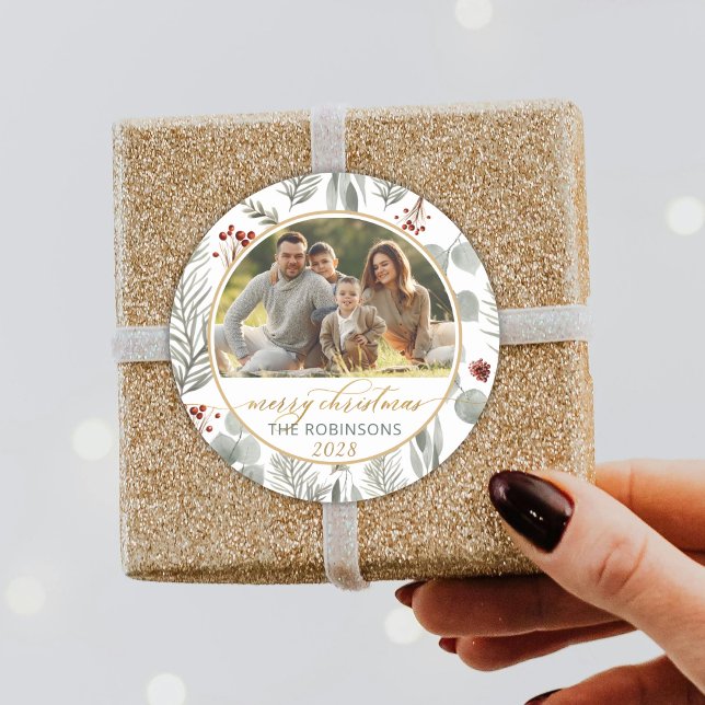 Sticker Rond Aquarelle Folift Gold Script Photo Noël (Créateur téléchargé)