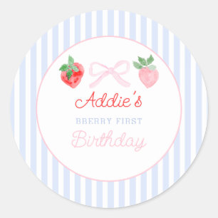 Sticker Rond Aquarelle Fraises baie premier anniversaire