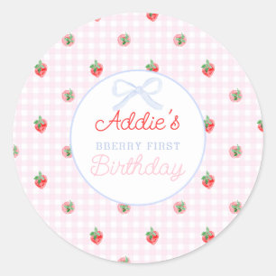 Sticker Rond Aquarelle Fraises baie premier anniversaire