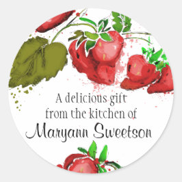 Sticker Rond Aquarelle fraises fruits confiture gâteau tarte bo
