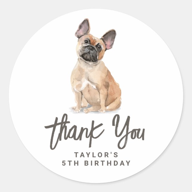 Sticker Rond Aquarelle Français Chien Chien Chien Chien Merci d (Devant)