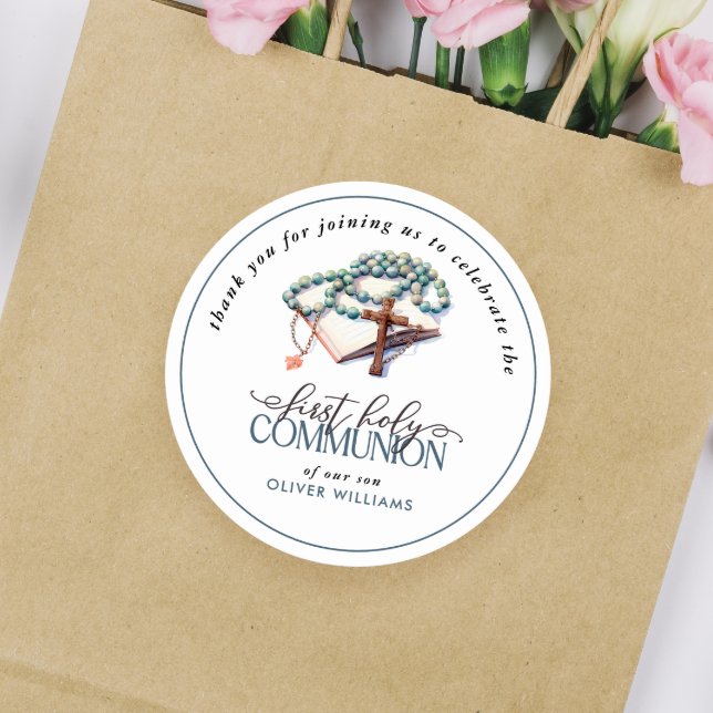 Sticker Rond Aquarelle Garçon première sainte communion Merci (Créateur téléchargé)