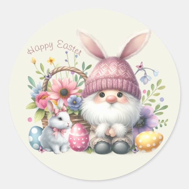 Sticker Rond Aquarelle Gnome de Pâques personnalisée (Devant)