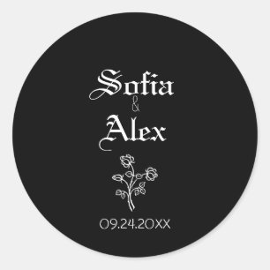 Sticker Rond Aquarelle gothique rose mariage noir