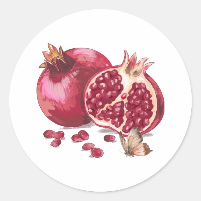 Sticker Rond Aquarelle grenade et papillon (Devant)