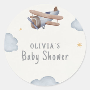 Sticker Rond Aquarelle Grise Et Beige Baby shower