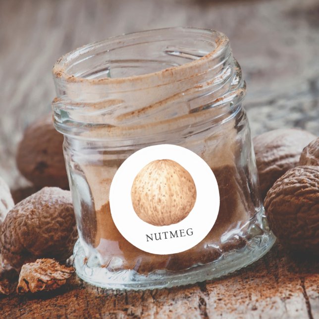 Sticker Rond Aquarelle Herbe Nutmeg (Herb Nutmeg Watercolor Classic Round Sticker)