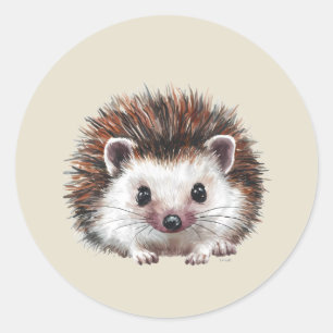 Sticker Rond Aquarelle Hérisson Mignon Animal Sauvage Art