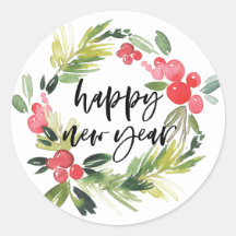 Aquarelle Holly Wreath Bonne Année 2018