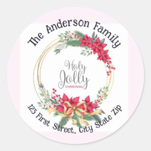 Sticker Rond Aquarelle Holly Wreath Christmas Custom