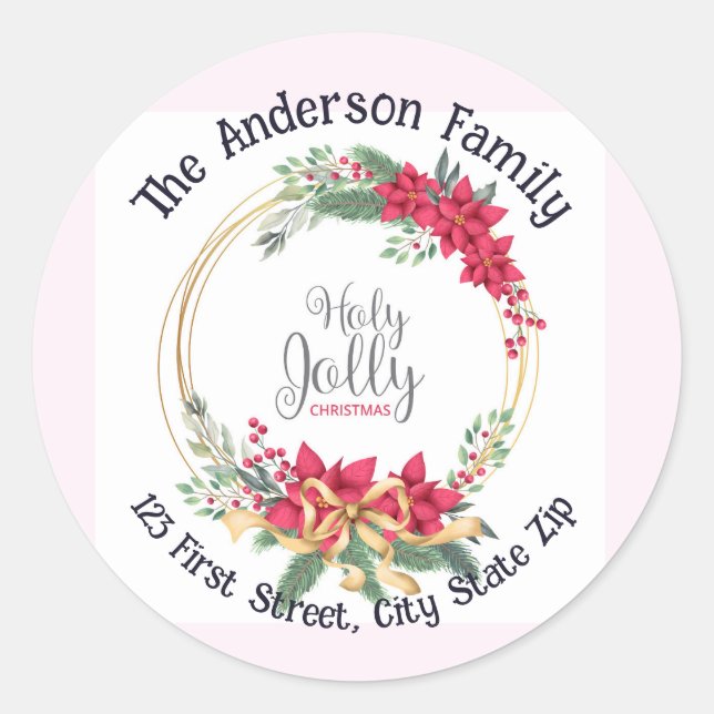 Sticker Rond Aquarelle Holly Wreath Christmas Custom (Devant)