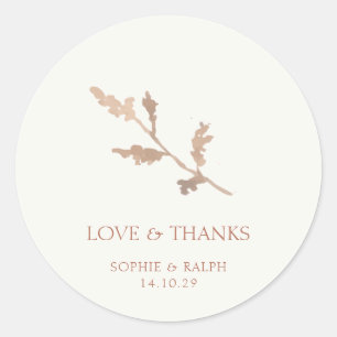 Sticker Rond Aquarelle ivoire Foliage Couple Merci Mariage