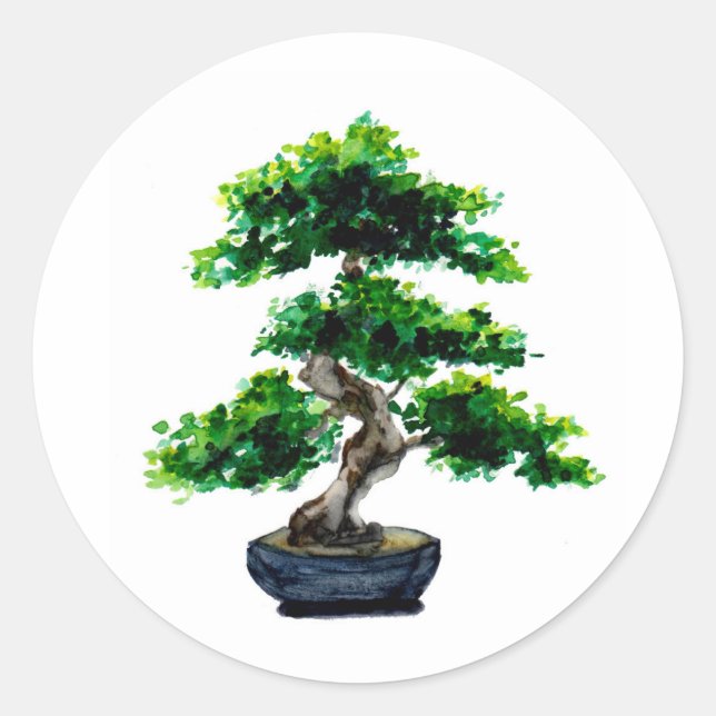 Sticker Rond Aquarelle japonaise Bonsai Tree (Devant)