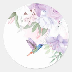 Sticker Rond Aquarelle Jardin Fleurs Hummingbird Bird Merci