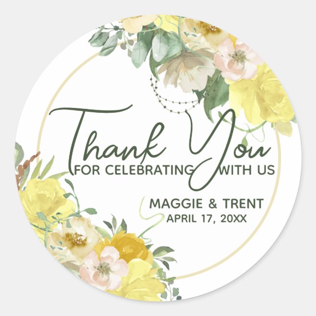Sticker Rond Aquarelle jaune Merci Floral (Devant)