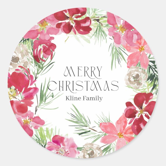 Sticker Rond Aquarelle Joyeuse couronne de Noël (Devant)