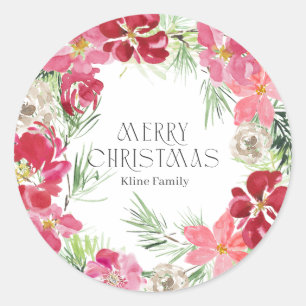 Sticker Rond Aquarelle Joyeuse couronne de Noël