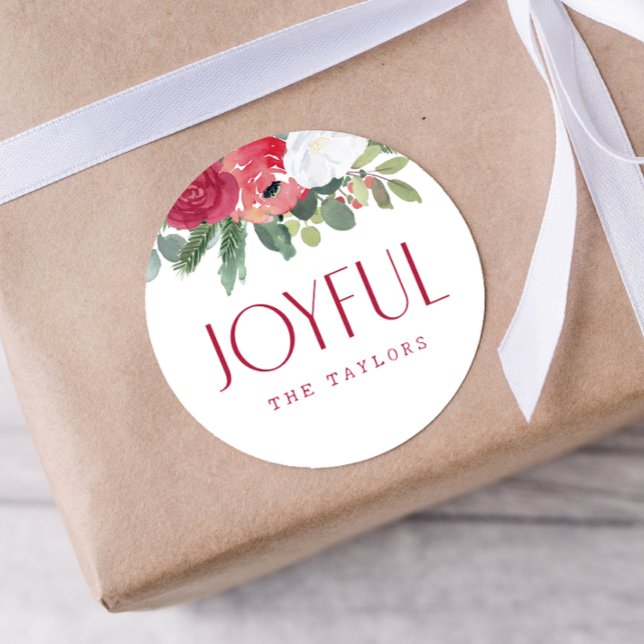 Sticker Rond Aquarelle Joyeuse Gras Floral Personnalisé (Bold Joyful Watercolor Floral Personalized Classic Round Sticker)